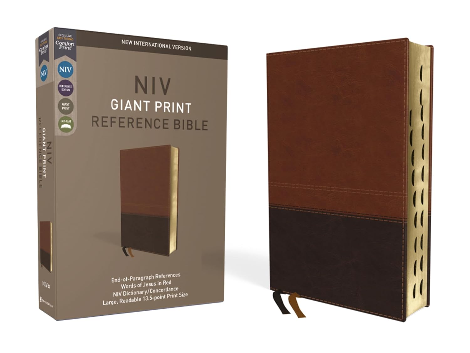 NIV - Reference Bible, Giant Print, Imitation Leather, Brown, Red Letter Edition, Indexed, Comfort P