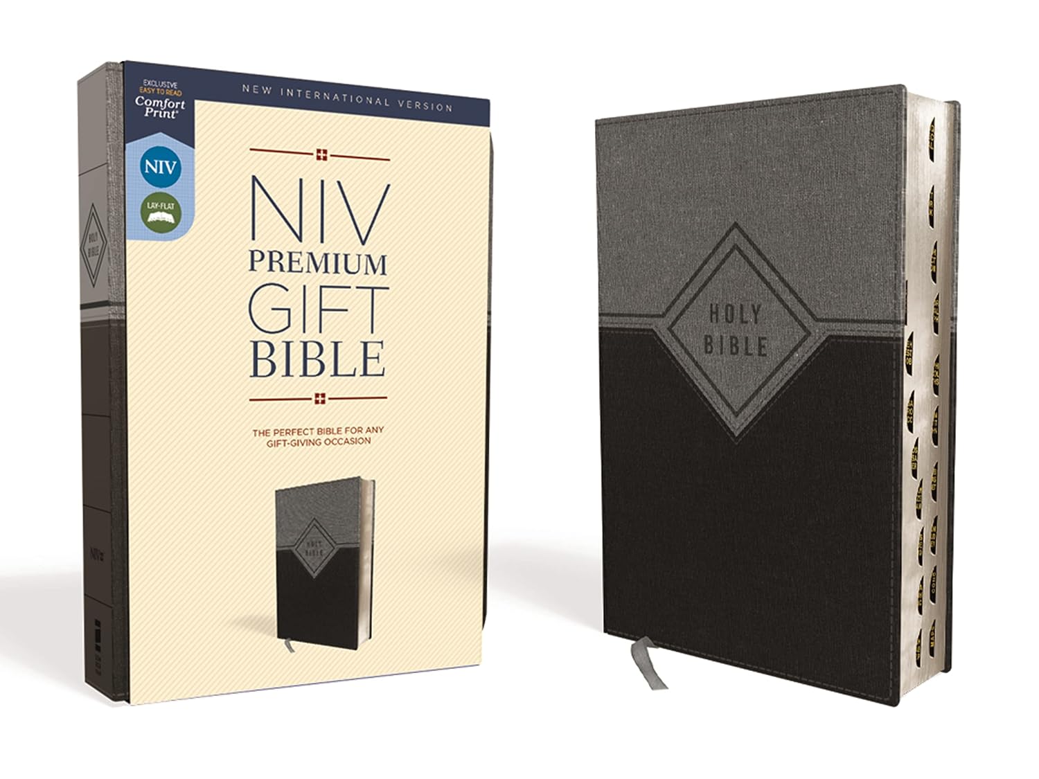 NIV - Premium Gift Bible, Leathersoft, Black/Gray, Red Letter Edition, Indexed, Comfort Print