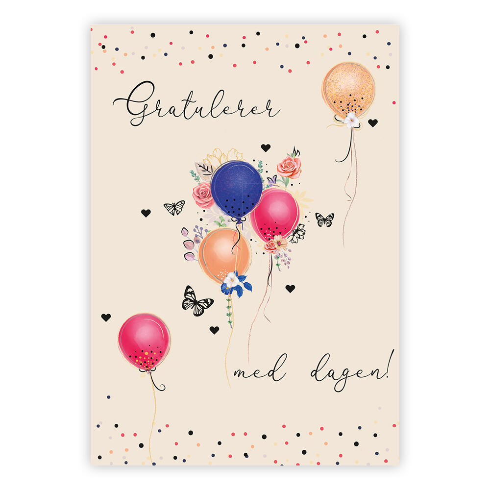 Gratulerer med dagen. Dobbelt kort m/konv, 11,5x16,5 cm (306780)