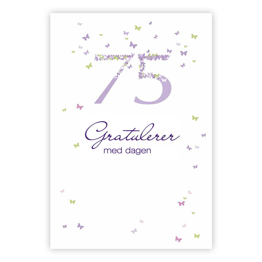Gratulerer med dagen, 75 år. Dobbelt kort m/konv, 11,5x16,5 cm (305653)