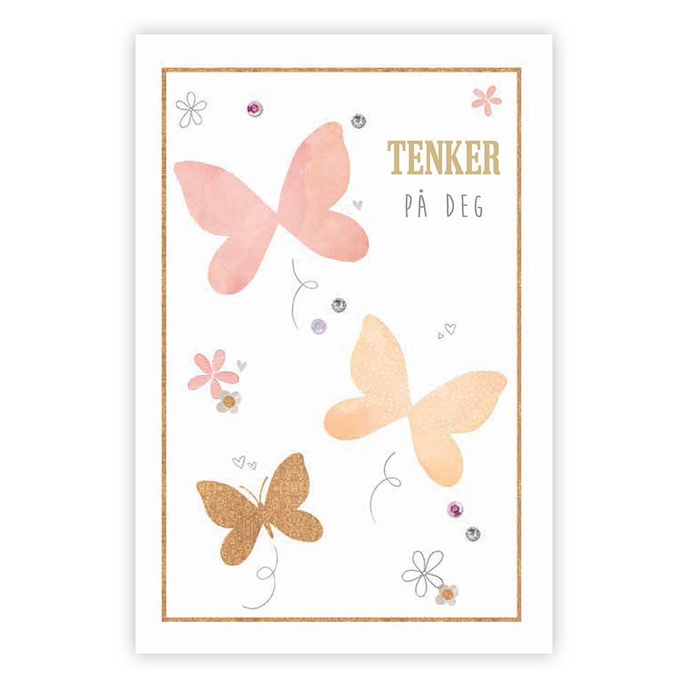 Gratulasjonskort, Tenker på deg. Dobbelt kort m/konv, 11,5x16,5 cm (306747)