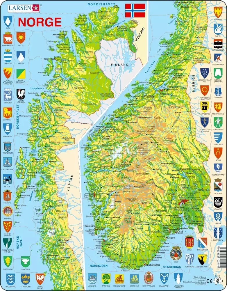 Puslespill, Norgeskart, 61 brikker, Maxi (K10)