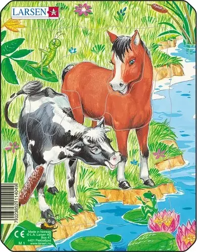 Puslespill, Søte dyr, Ku og hest, 10 brikker, Mini (M1)