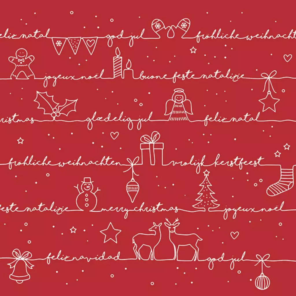 Servietter Lunsj, Ambiente, Written Christmas wishes red (33x33 cm, 20 stk)