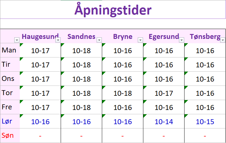 Åpningstider