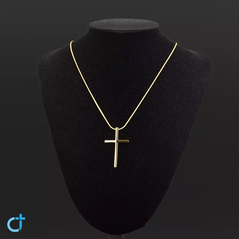 Halskjede m/kors, Gullfarget stål (29-1)