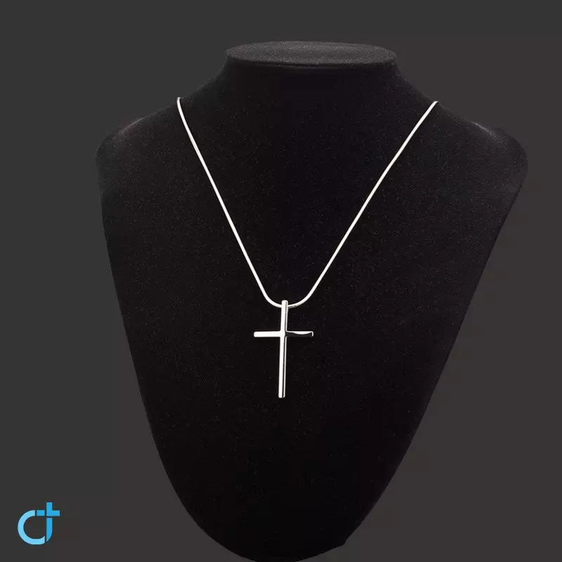 Halskjede m/kors, Sølvfarget stål (29-2)