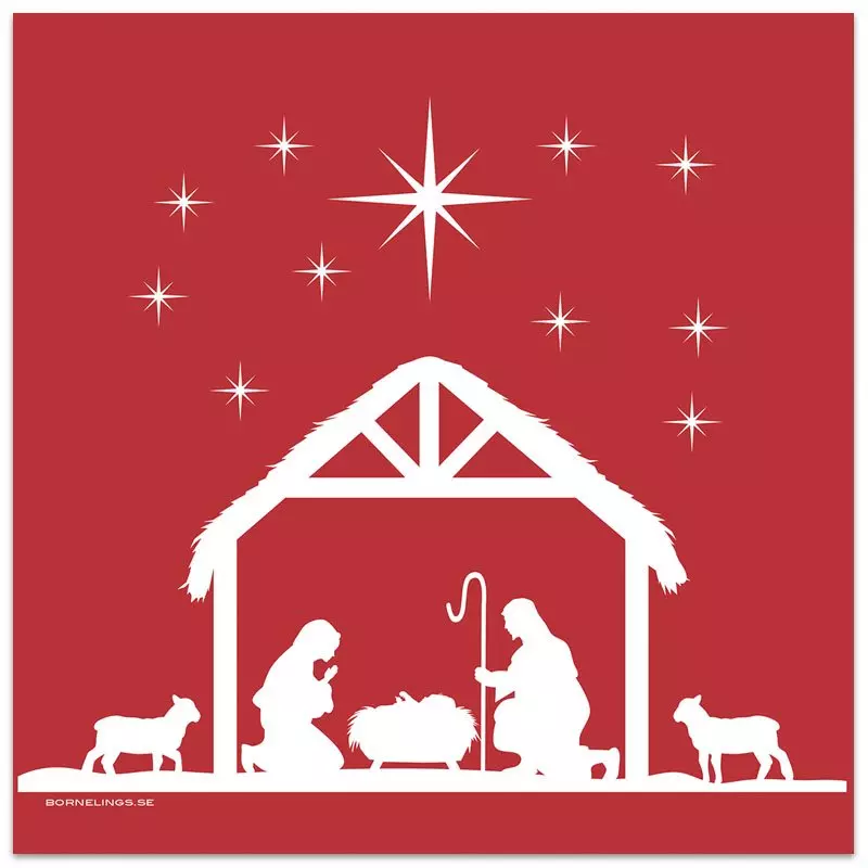 Servietter  Lunsj, Julekrybben, Rød (Bornelings (33x33 cm, 20 stk)