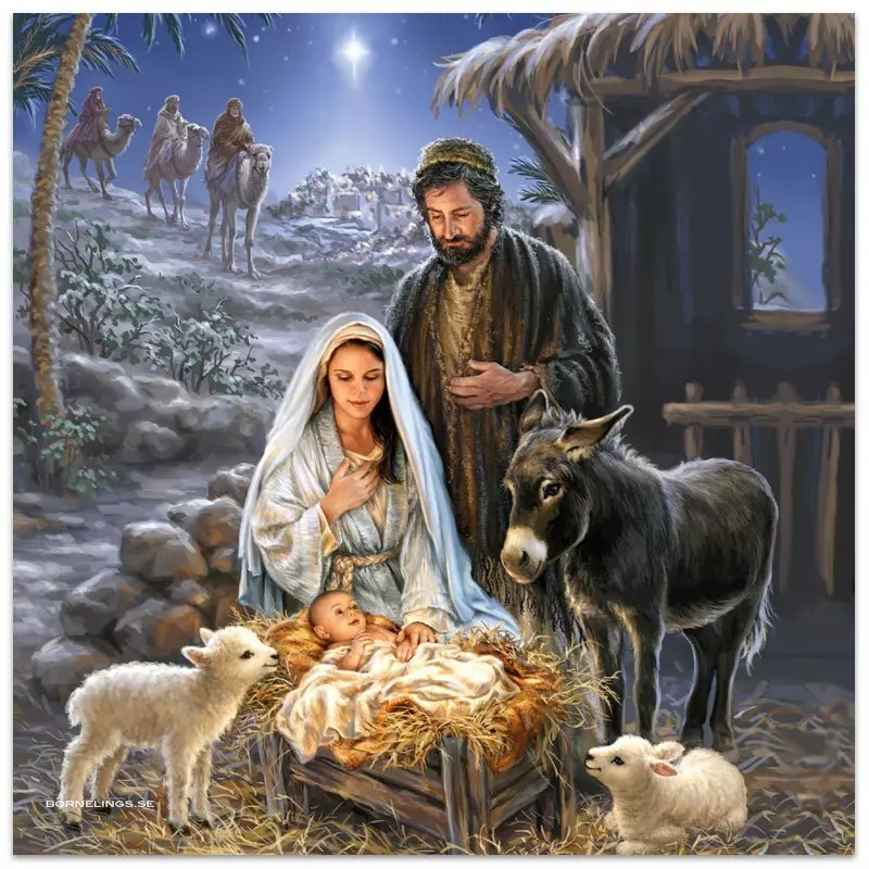 Servietter Lunsj, Julekrybben, blå, Bornelings (33x33 cm, 20 stk)