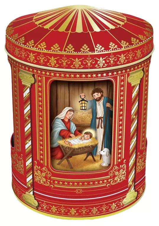 Julekrybbe, Metallboks m/Spilledåse Silent Night, 12x16 cm