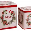 Boks metall, Krans God Jul, Sett m/2 stk: 12x12x14 cm + 15,5x15,5x18 cm