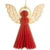 Engel papir henge rød m/gull, 12 cm