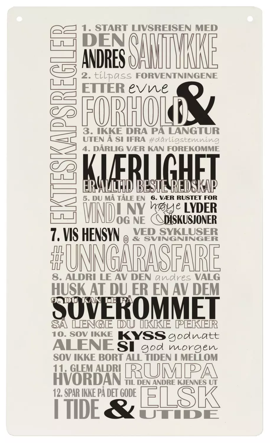 Metallskilt, avlangt, Ekteskapsregler 2, 16x27 cm