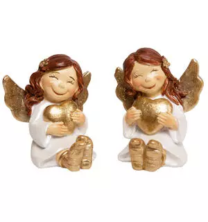 Engel, sittende beige gull, 6,5cm (2 ass)