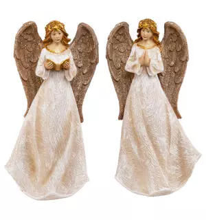 Engel beige brun m/gull, 15cm (2 ass)