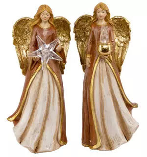 Engel brun gull LED, 19,5cm, Batteri: 2xLR44 (2 ass)