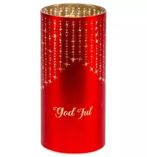 Lyslykt, Istapp God Jul Rød 7x15cm, Timer 6/18t, 10 ledpærer, Batteri: AAAx3
