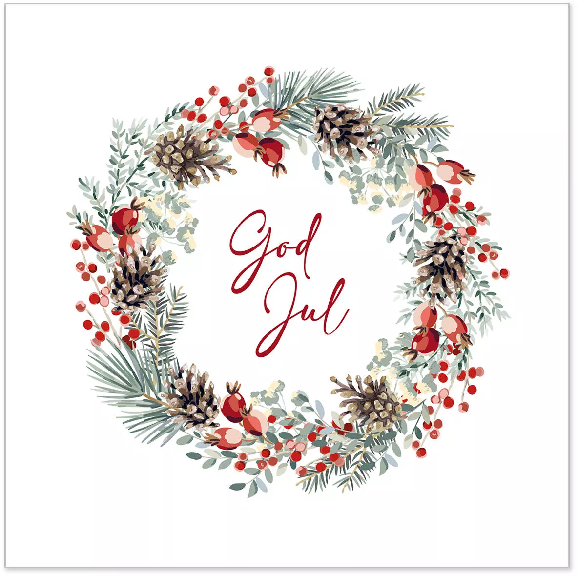 Servietter Lunsj, God Jul i krans (33x33 cm, 20 stk)