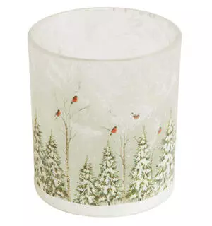 Lysglass frostet skog m/dompapp, 7x8cm