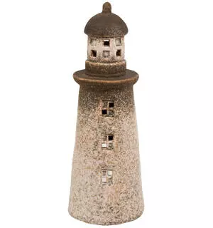 Fyrtårn telys beige keramikk 8,2x22,4cm (124362)