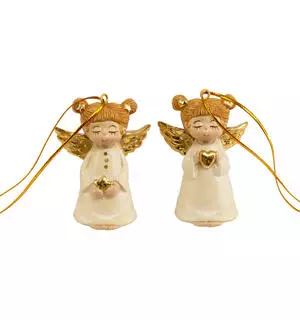 Engel stå/henge beige/gull, 6,5cm (2ass)