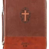 Bibeltrekk, Large, John 3:16 Two-Tone Brown Faux leather With Cross (BBL 674)