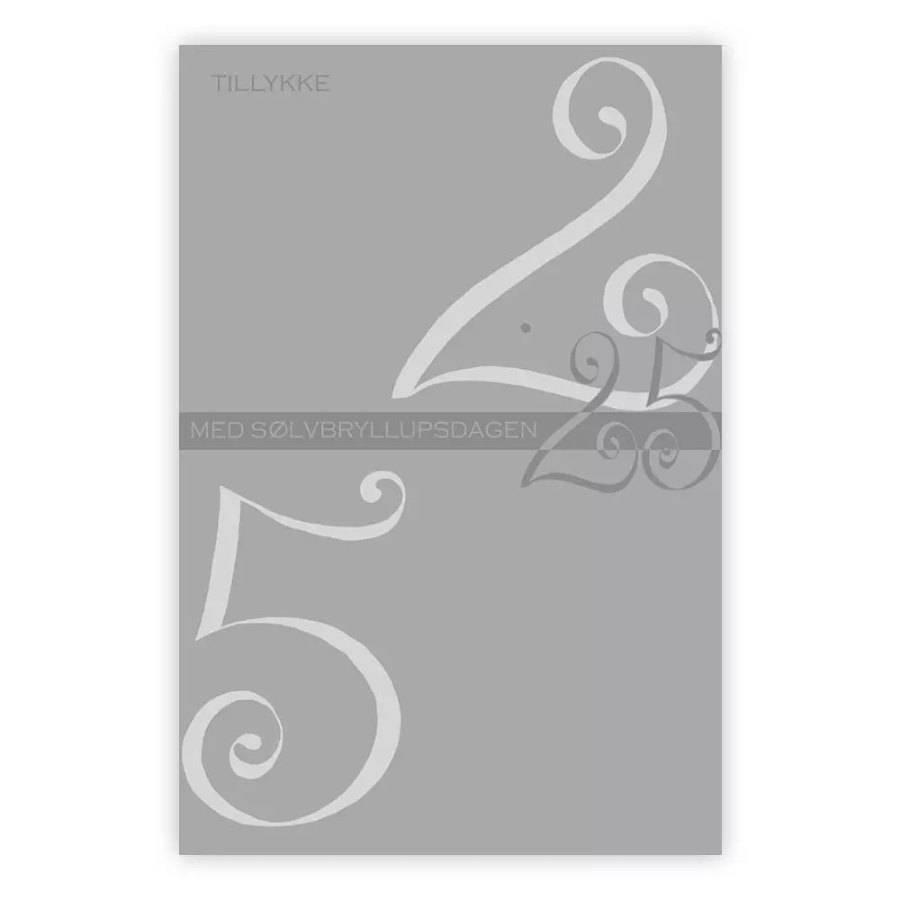 Tillykke med sølvbryllupsdagen. Dobbelt kort m/konv, 11,5x16,5 cm (305915)