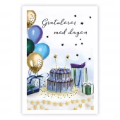 Gratulerer med dagen. Dobbelt kort m/konv, 11,5x16,5 cm (306781)