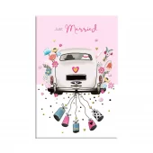 Bryllupskort - Just Married. Dobbelt kort m/konv, 11,5x16,5 cm (307061)