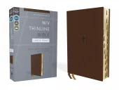 NIV - Thinline Bible, Large Print, Leathersoft, Brown, Red Letter, Thumb Indexed