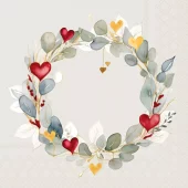 Servietter Lunsj, Ambiente, Eucalyptuskrans med hjerter (16,5x16,5 cm, 20 stk)