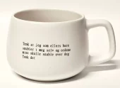 Krus, hvit m/sort Tenk og snuble Tjomlid, 200g 300ml D:8 H:6,8cm