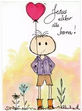 Jesus elsker alle barna - Gutt. Dobbelt kort m/konv, 10x15 cm (Kari Lise)