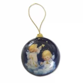 Juletrekule, Engler, blå, 7 cm, 4 stk (BP548)