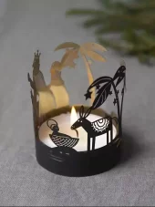 Lyslykt, Jesus i krybben, Svart metall, Ø 6,5 cm (MEL762)
