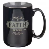 Krus, Svart keramikk, Walk By Faith, 2 Corinthians 5:7 (MUG 939)