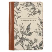 Skrivemappe, m/glidelås, Natural Canvas and Honey-brown, Faux Leather, Amazing Grace (JL 591)