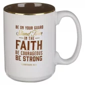 Krus, Hvit keramikk, Stand Firm In Faith , 1. Cor 16:13, 414 ml (MUG 941)