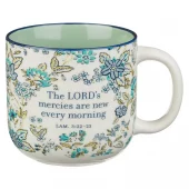 Krus, Morning Mercies Blue and Green Floral Ceramic Coffee Mug (MUG 1265)