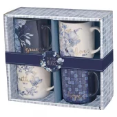 Krus, Blue Floral Tile, 4 stk (MUGS 57)
