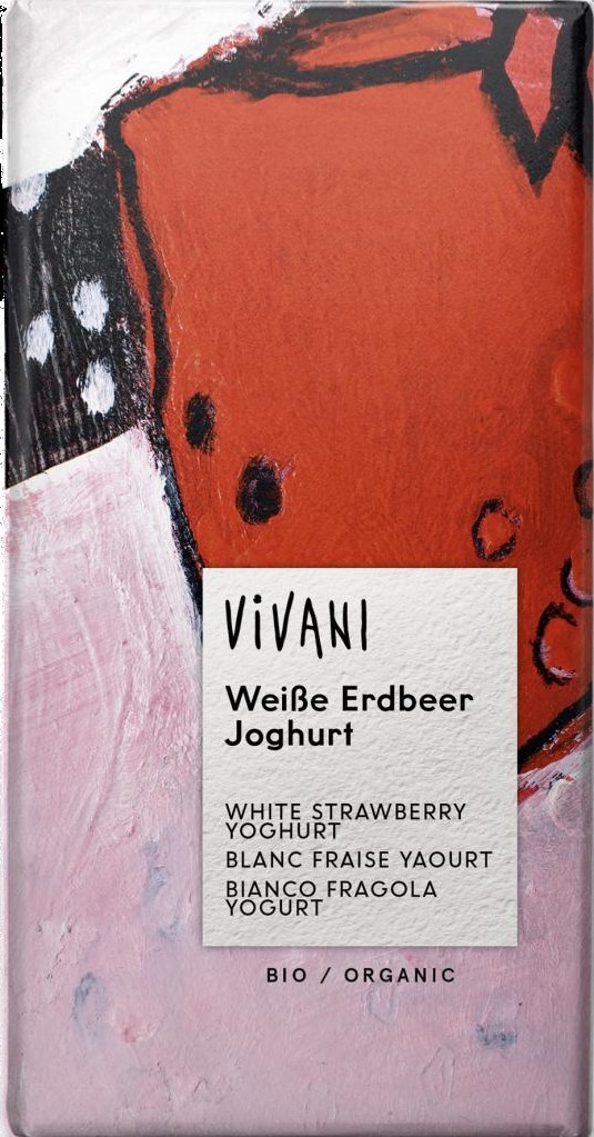 Vivani Hvit sjokolade m/jordbær yoghurt, 80 g