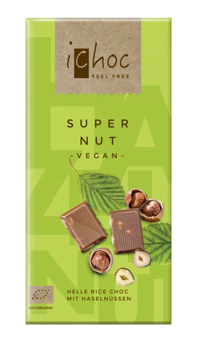 Ichoc Lys sjokolade m/hasselnøtter. vegan. [øko] 80 g
