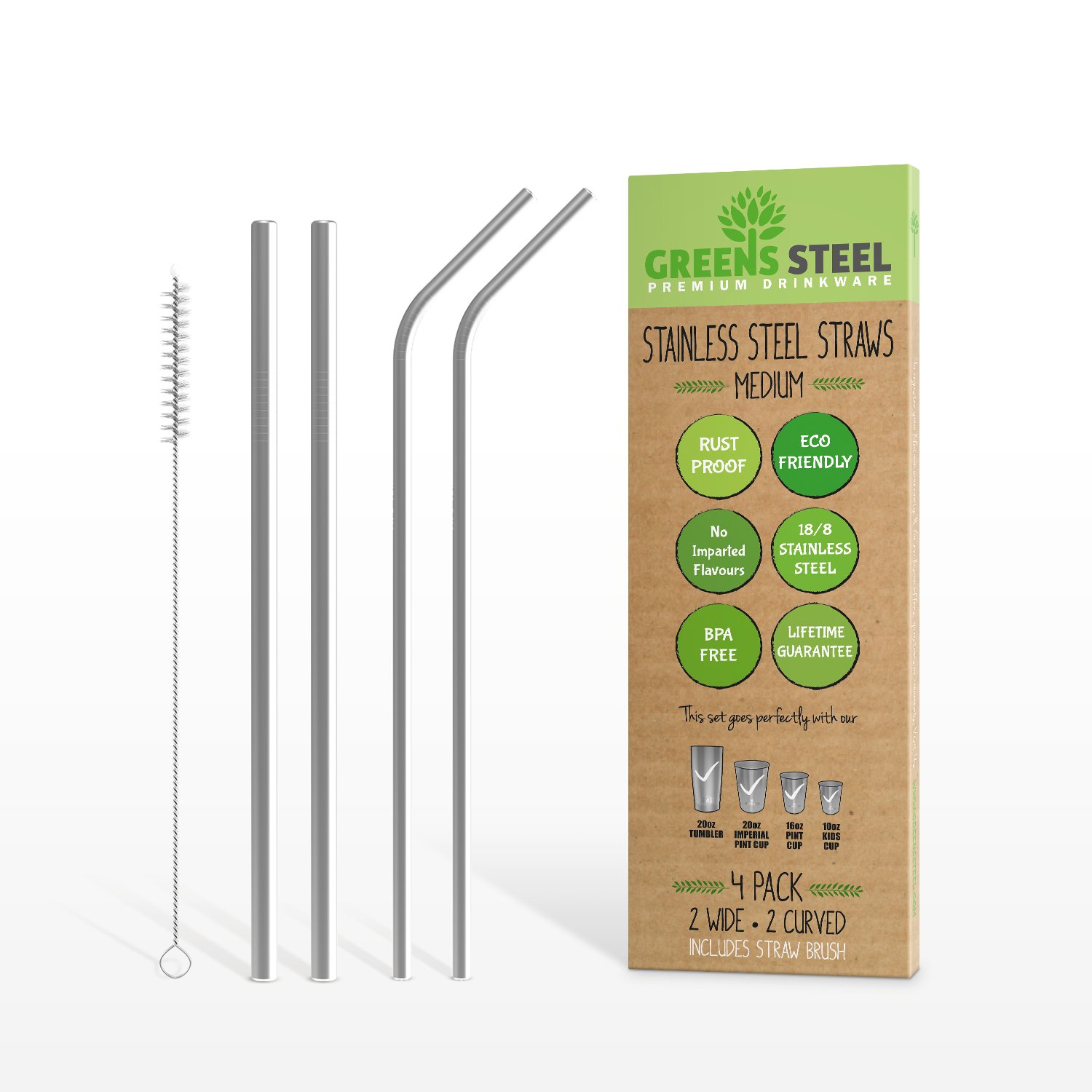 Greens Steel Sugerør Medium