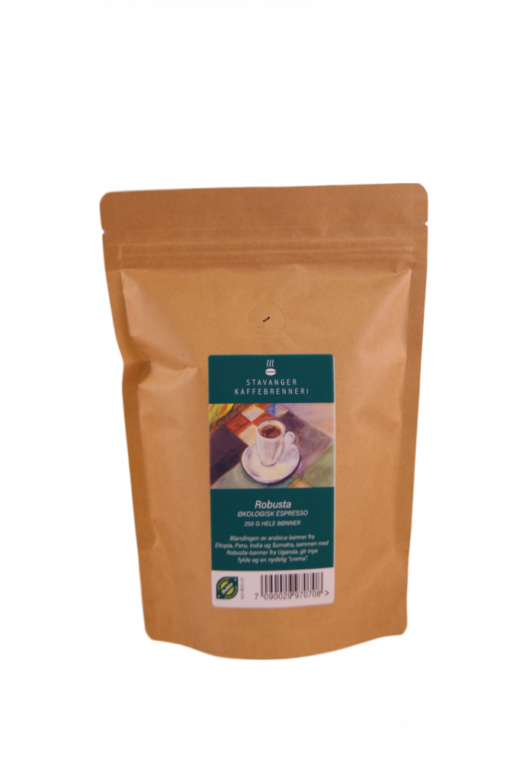 Økologisk Robusta espresso 250g, kaffe hele bønner