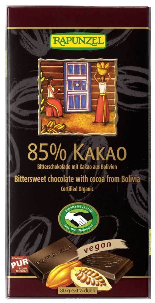 Mørk sjokolade, 85 %, 80 g, økologisk, Rapunzel