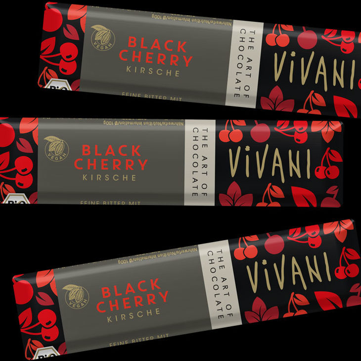 Mørk sjokolade, m/kirsebær, 35 g, økologisk, Vivani