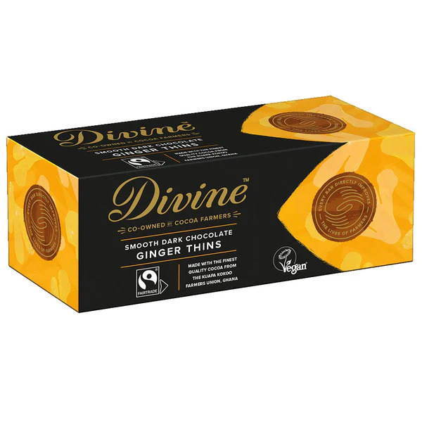 Smooth Dark Chocolate GINGER THINS - 200g - Divine