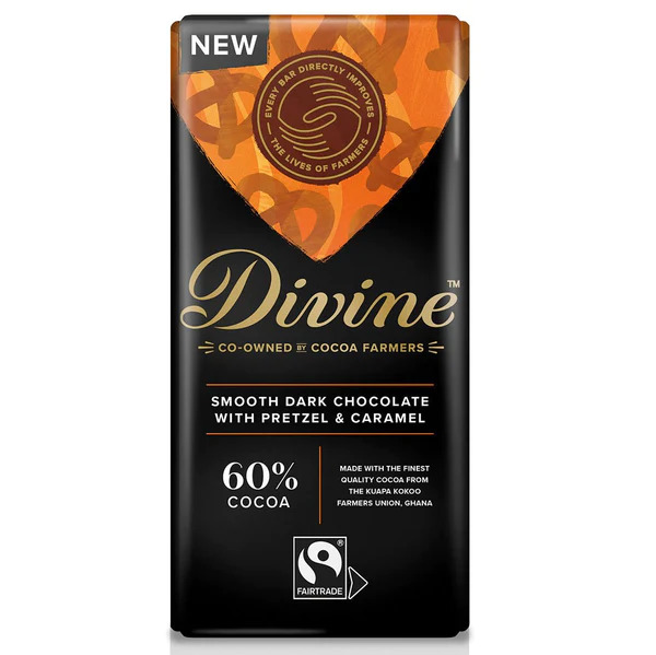 Smooth Dark Chocolate w/Pretzel & Caramel 60% - 90g - Divine