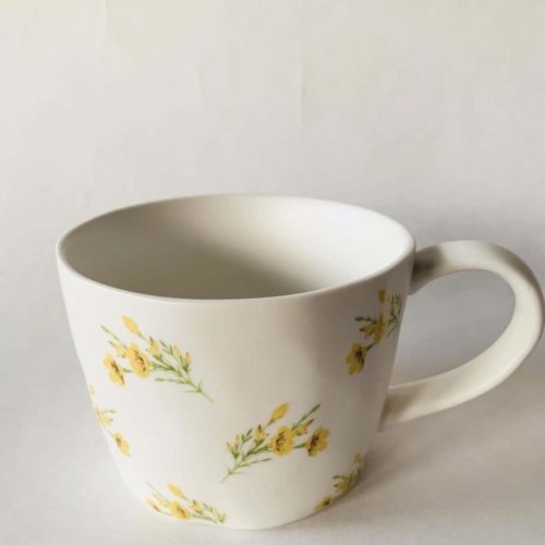 Krus Matt Med Gule Blomster H 10 Cm