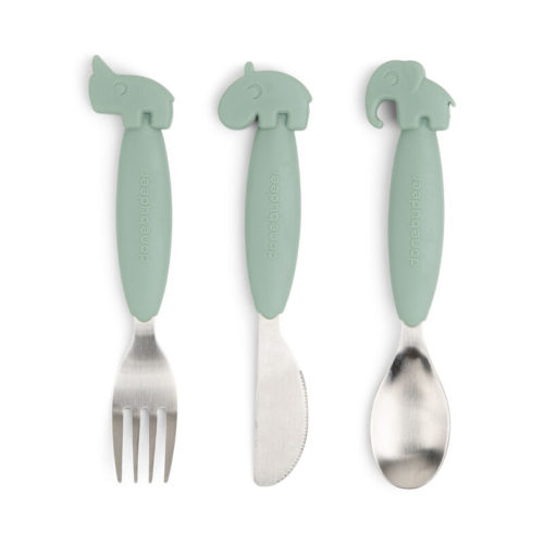 Easy-grip cutlery set Deer friends Green